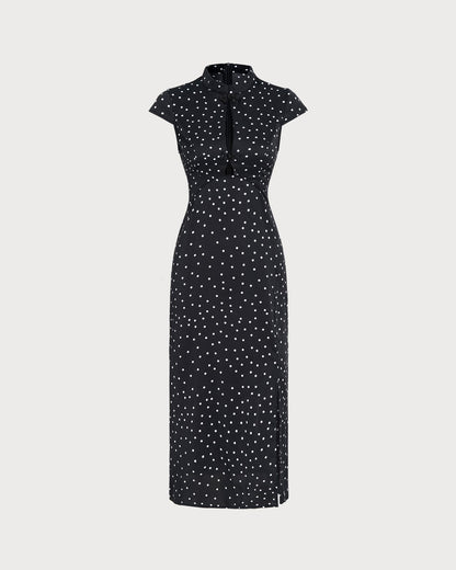 Black Mandarin Midi Dress