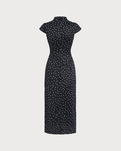 Black Mandarin Midi Dress
