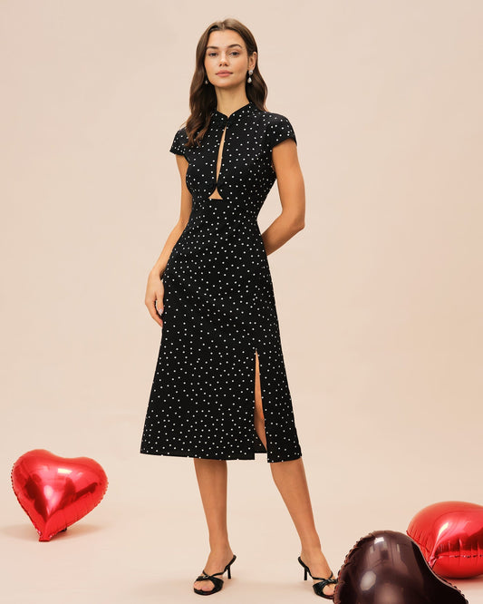 Black Mandarin Midi Dress
